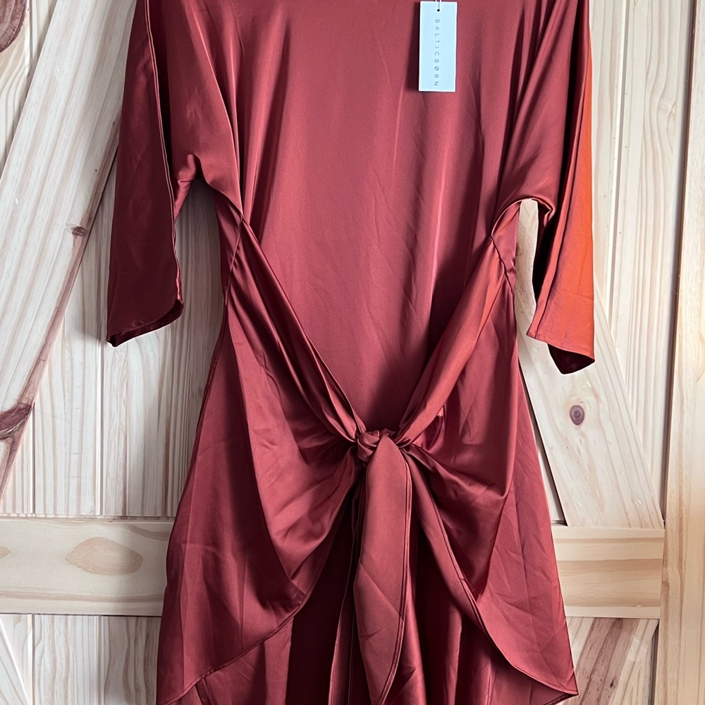 NWT Baltic Born Rust Orange Satin Tie-Front Dress